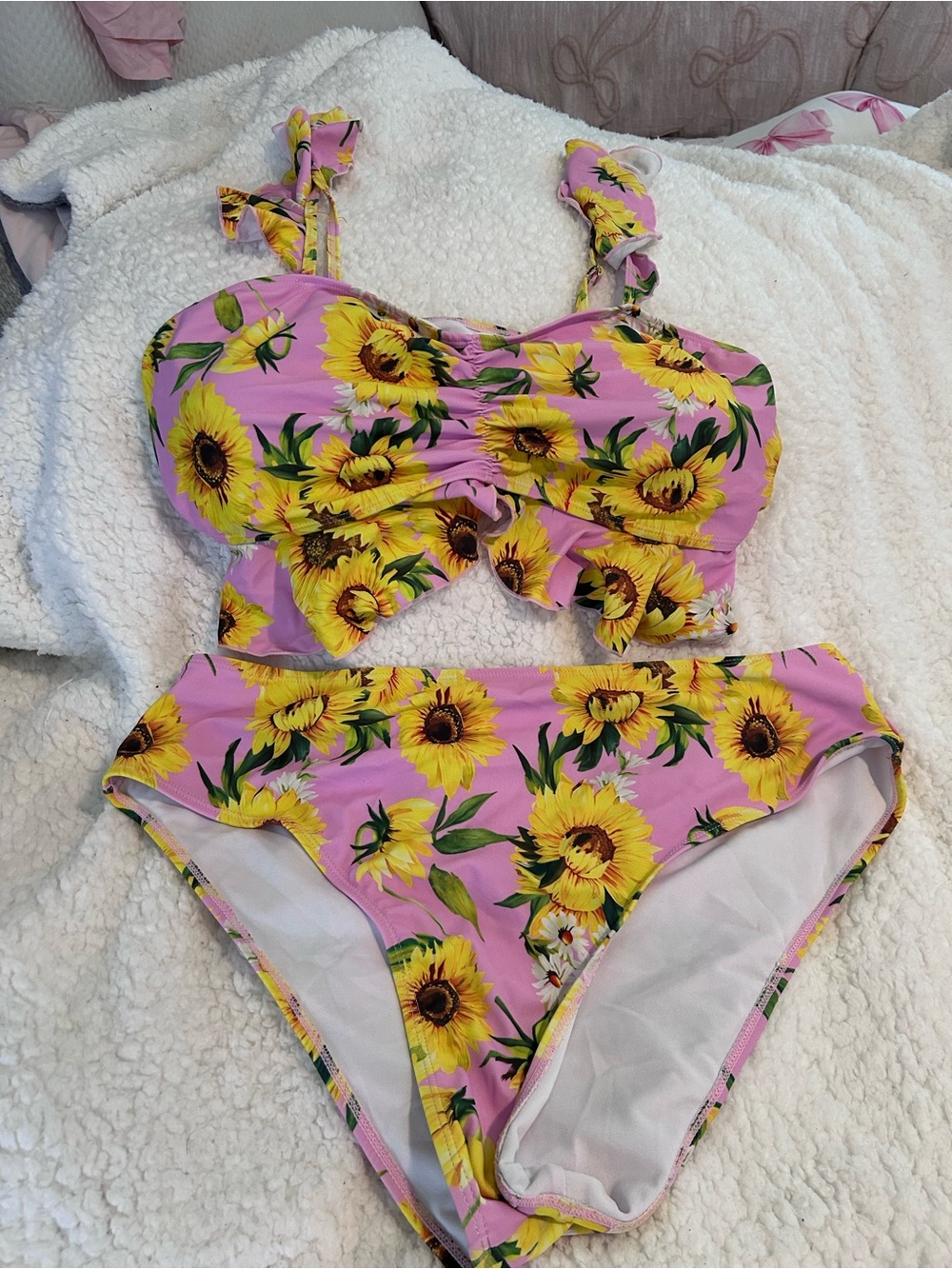 SHEIN Pink Yellow Floral Bikini Bottoms